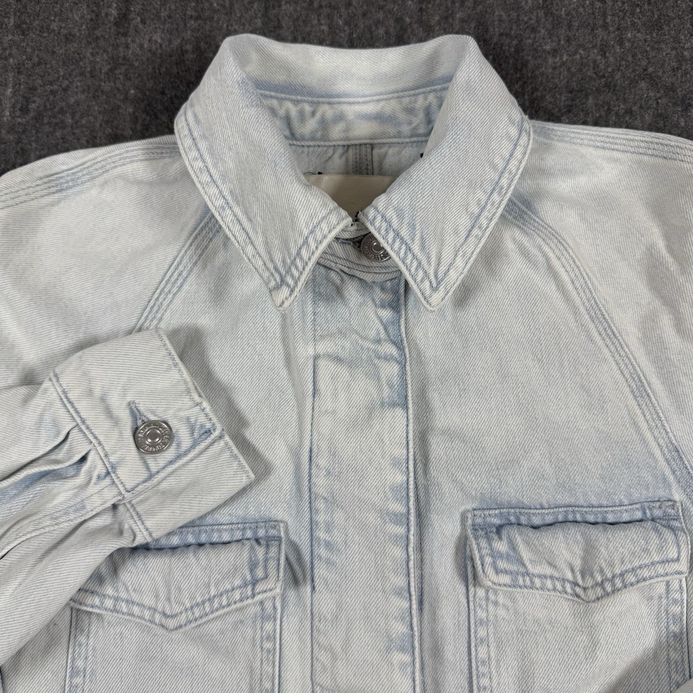 7 For All Mankind Women's S Light Wash Denim Utility Shirt Jacket 4 Pocket